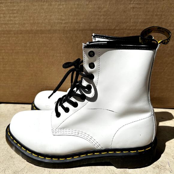 Dr.Martens 1460 Boots Combat 8 Eye Patent Leather Lace Up Block Heel White 10 main image 6
